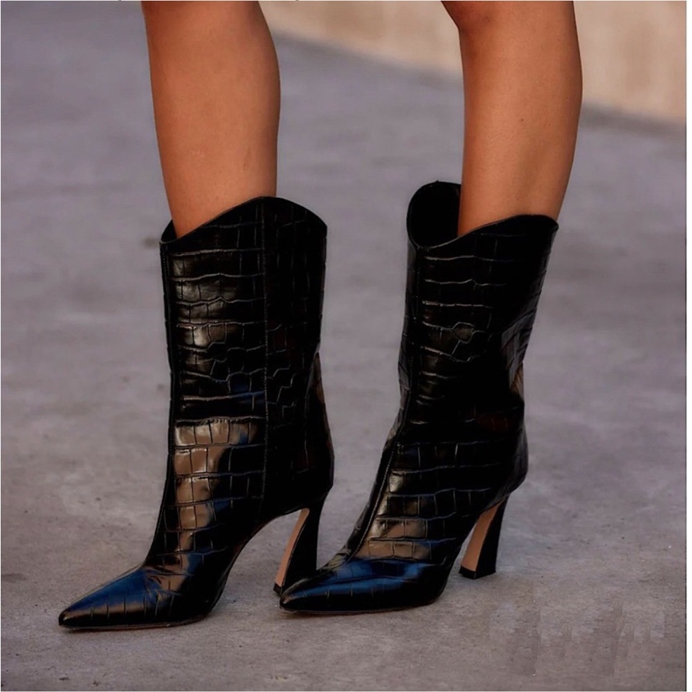 🖤🔥 Express Faux Leather Croc Thin Heel Boots